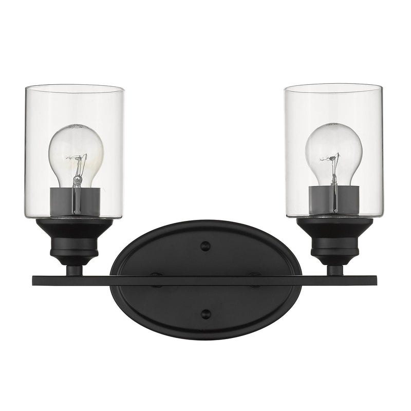 Two Light Wall Light With Clear Glass Shade - Matte Black