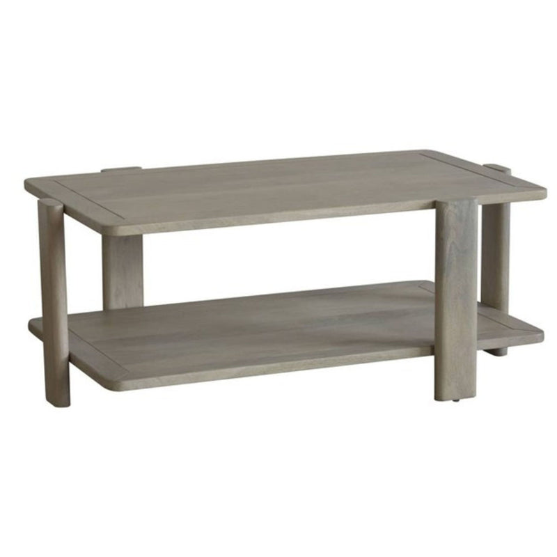 45" Solid Wood Distressed Coffee Table With Shelf - Natural