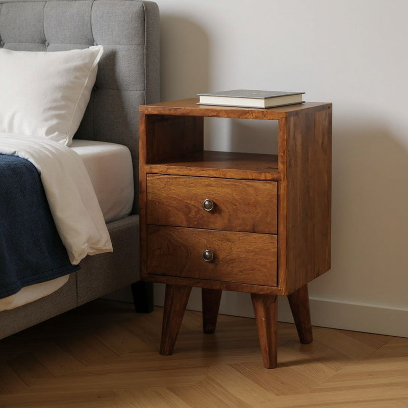 20" Solid Wood Square Two Drawer Nightstand - Brown