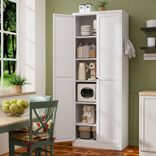Load image into Gallery viewer, Kitchen Pantry Cabinet With Doors, Heavy-Duty Freestanding Storage Organizer With 5 Adjustable Shelves, Tool Free Assembly - White
