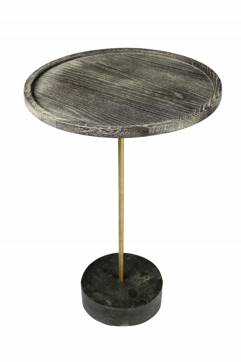 30" Solid Wood And Marble Round End Table - Black And Brown