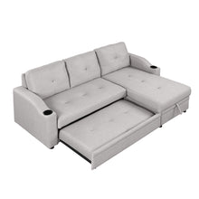 Load image into Gallery viewer, 80.3&quot; Orisfur. Pull Out Sofa Bed Modern Padded Upholstered Sofa Bed , Linen Fabric 3 Seater Couch with Storage Chaise and Cup Holder , Small Couch for Small Spaces
