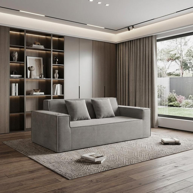 Corduroy Loveseat And Toss Pillows - Gray