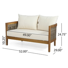 Load image into Gallery viewer, 2 - Person Outdoor Seating Group with Cushions and Coffee Table, Teak + Mixed Brown + Beige
