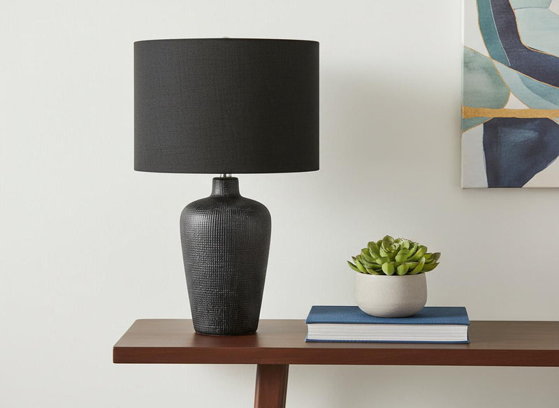 Ceramic Round Table Lamp With Black Drum Shade - Black
