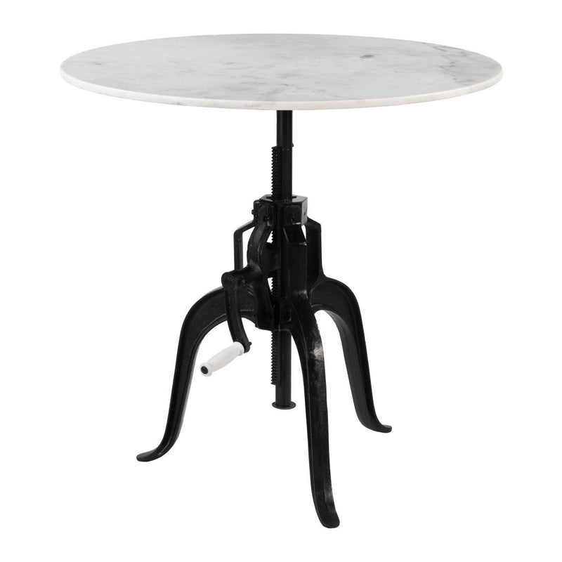 Adjustable Height Marble And Wood Pedestal Base Round Top Dining Table - White