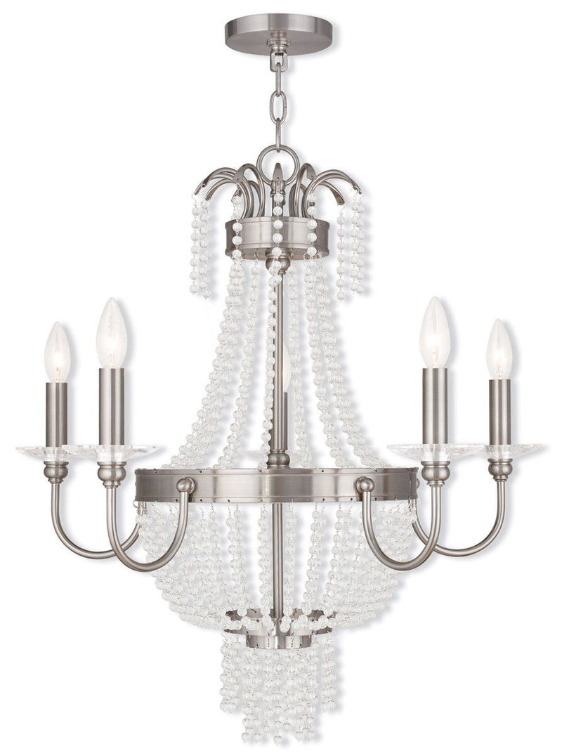 27" Five Light Dimmable Chandelier With Shades - Nickel