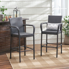 Load image into Gallery viewer, Outdoor Rattan Wicker Bar Chair With Metal Frame - Brown
