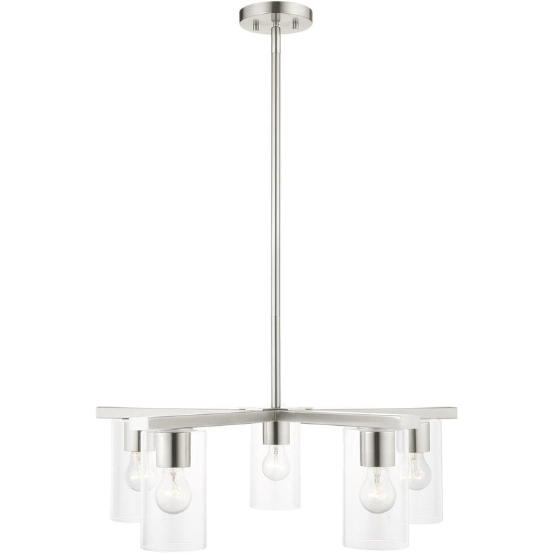 17" Five Light Dimmable Chandelier With Shades - Nickel