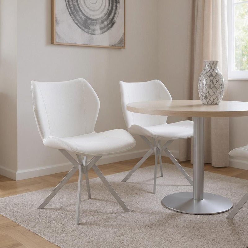 Upholstered Faux Leather Dining Side Chairs (Set of 4) - White / Silver