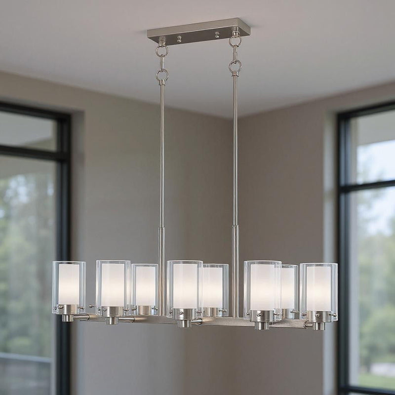 12" Ten Light Dimmable Chandelier With Shades - Nickel