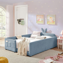 Load image into Gallery viewer, Cute Rabbit Ear Upholstered Platform Bed Frame With Safety Rail
