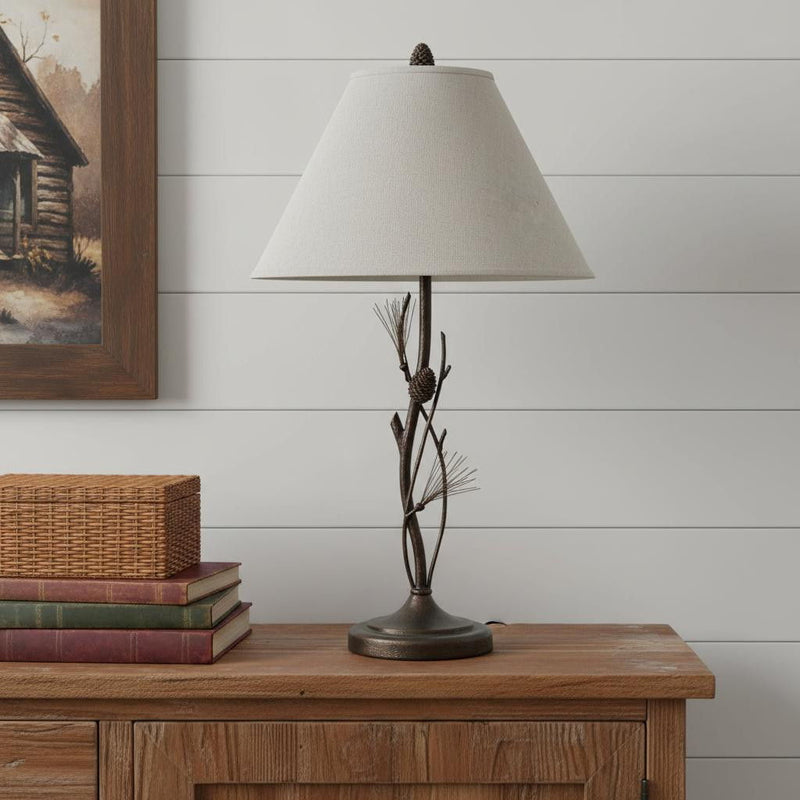 Metal Table Lamp With Gray Empire Shade - Rust