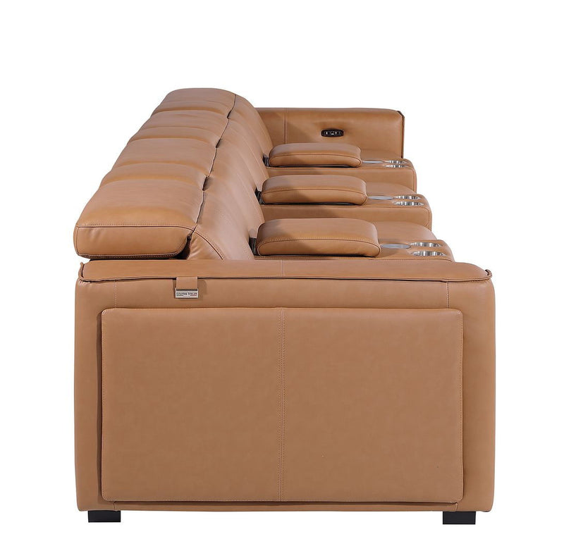 Top Grain Leather Reclining Metal USB Sofa (720422) - Chestnut