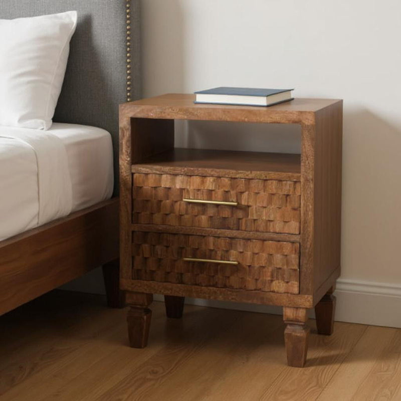 24" Wood 2 Drawer Nightstand - Brown