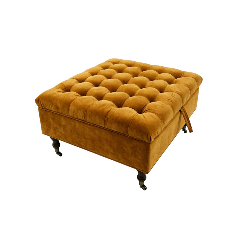And Black Rolling Chenille Tufted Ottoman With Storage - Gold