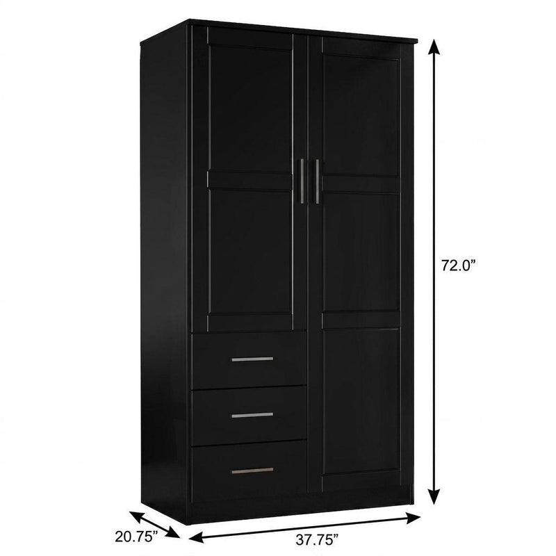 Solid Wood Two Door Three Drawer Combo Dresser - Black