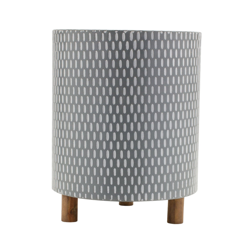 Geometric Round Pot Planters (Set of 3) - Blue / White / Gray