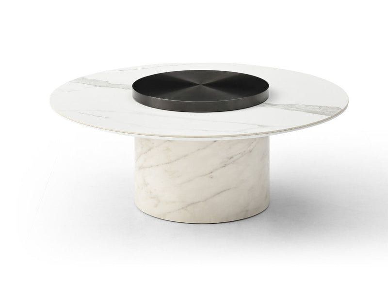 Ceramic Tile Round Pedestal Coffee Table - White
