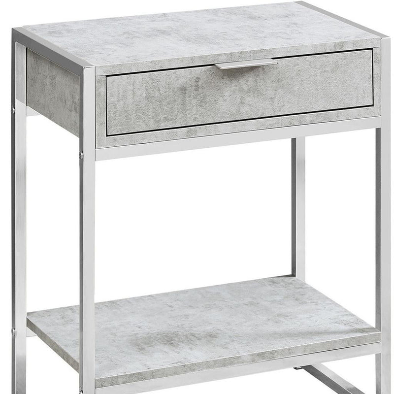 24" Wood And Metal End Table With Drawer And Shelf - Silver And Gray