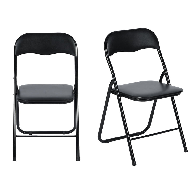 Faux Leather Steel Folding Chairs (Set of 2) - Black