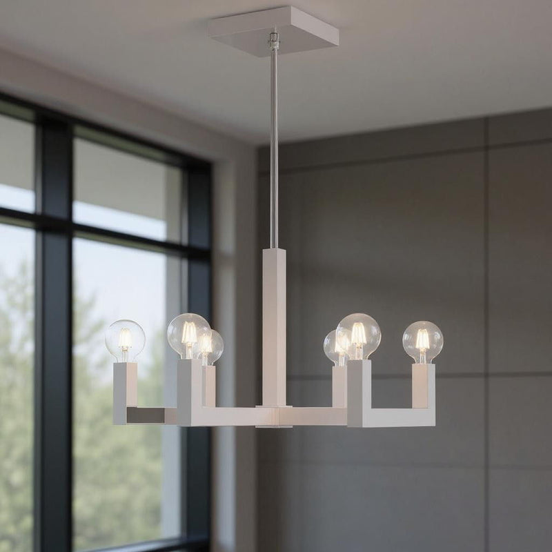 20" Six Light Dimmable Chandelier With Shades - Silver