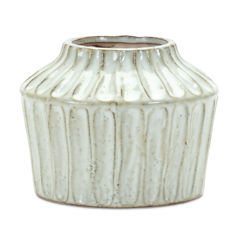 Ribbed Round Table Vase - Ivory