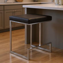 Load image into Gallery viewer, Faux Leather And Steel Backless Counter Height Bar Chair 24" - Black
