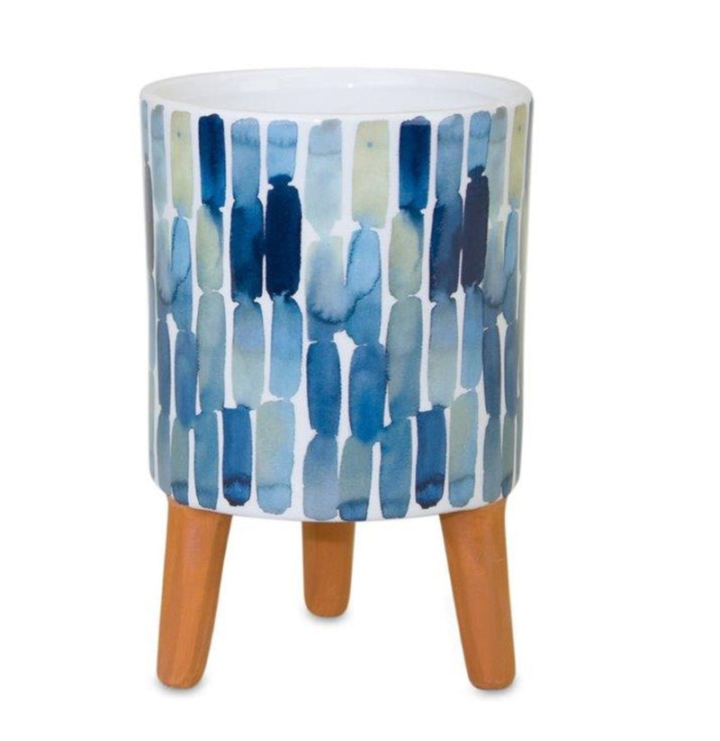 Round Raised Pot Planters (Set of 2) - Blue / Terra Cotta / White