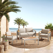 Load image into Gallery viewer, Cora - Outdoor Patio Aluminum 4 Pieces Chat Set - Beige / Natural / Silver
