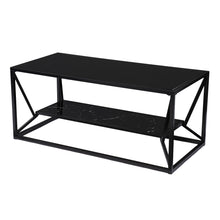 Load image into Gallery viewer, Glass Faux Marble Metal Coffee Table With Shelf - Black
