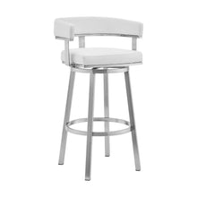 Load image into Gallery viewer, Faux Leather And Stainless Steel Low Back Counter Height Swivel Bar Chair - White And Silver
