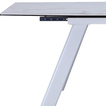 Load image into Gallery viewer, 71" Ceramic And Metal Self-Storing Leaf Extendable Dining Table - Gray / White
