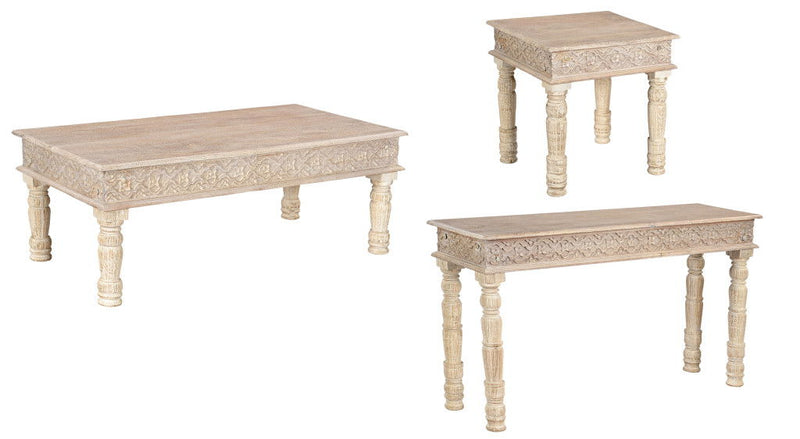 Solid Wood Distressed Coffee Table (Set of 3) - Natural