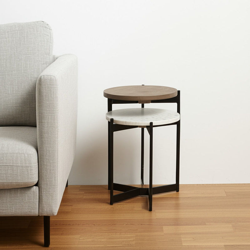 Glass Round End Table - Brown And White