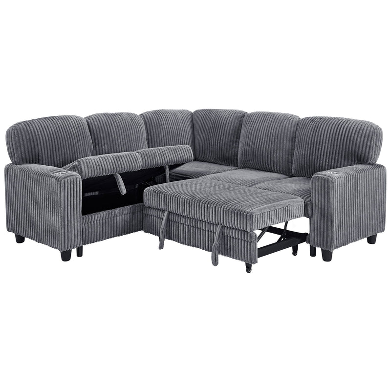 L-Shaped Sofa With Pull Out Sofa Bed With USB