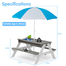 Load image into Gallery viewer, 3-In-1 Kids Outdoor Wooden Picnic Table With Umbrella, Convertible Sand &amp; Water, ASTM &amp; CPSIA Certification
