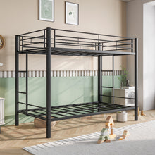 Load image into Gallery viewer, Metal Bunk Bed Twin Over Twin, Heavy Duty Twin Bunk Beds with shelf and Slatted Support No Box Spring Needed Black
