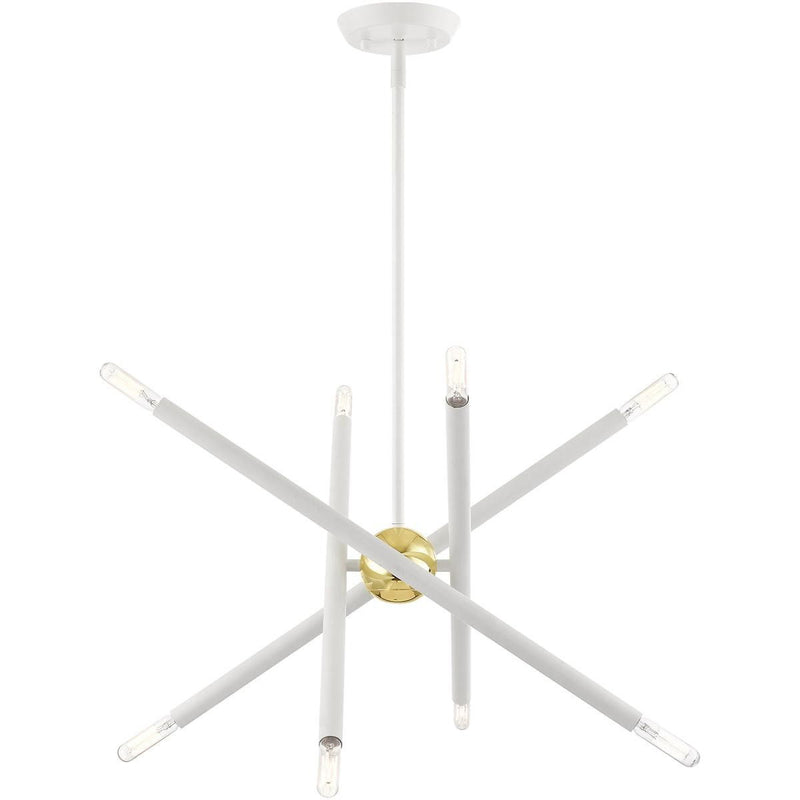 Eight Light Dimmable Chandelier With Shades - White