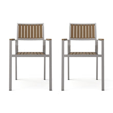Load image into Gallery viewer, Stylish Modern Faux Wood &amp; Aluminum Outdoor Dining Chairs, (Set of 2) - Natural
