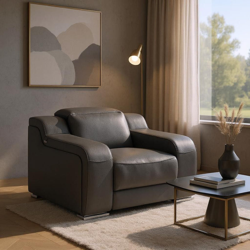 Italian Leather Wall Hugger Recliner With USB - Dark Gray