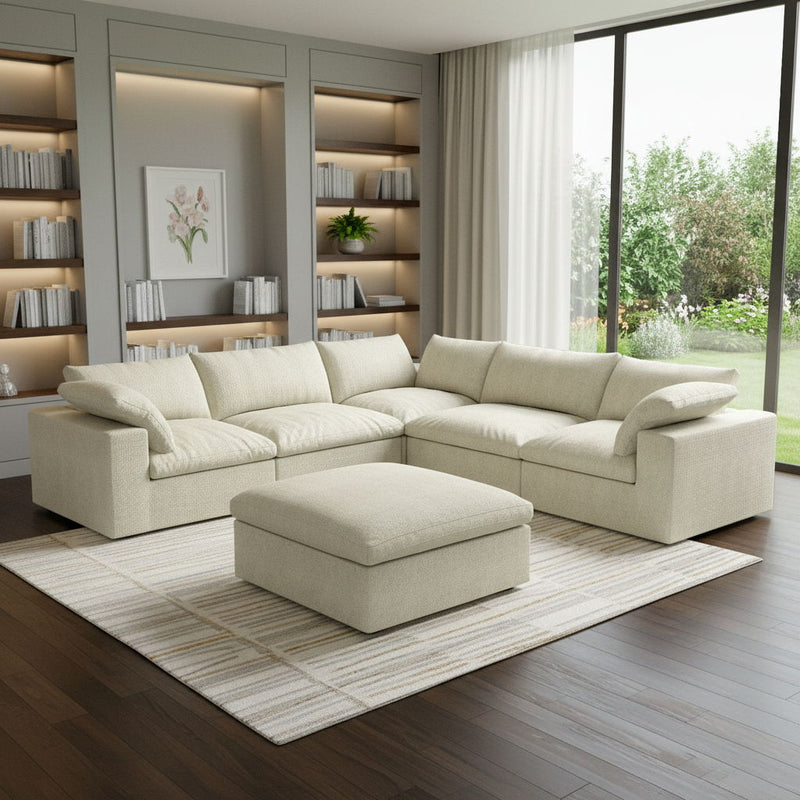 Blend Modular L Shaped Six Piece Sofa Chaise Sectional - Khaki