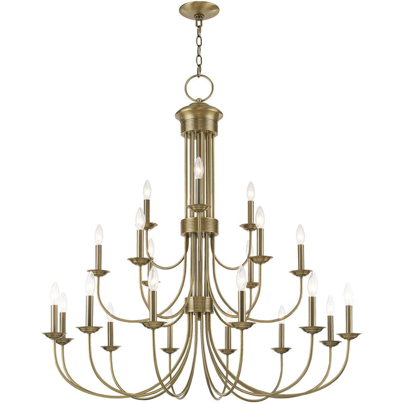 44'' Multi Light Dimmable Chandelier With Shades - Antiqued Brass