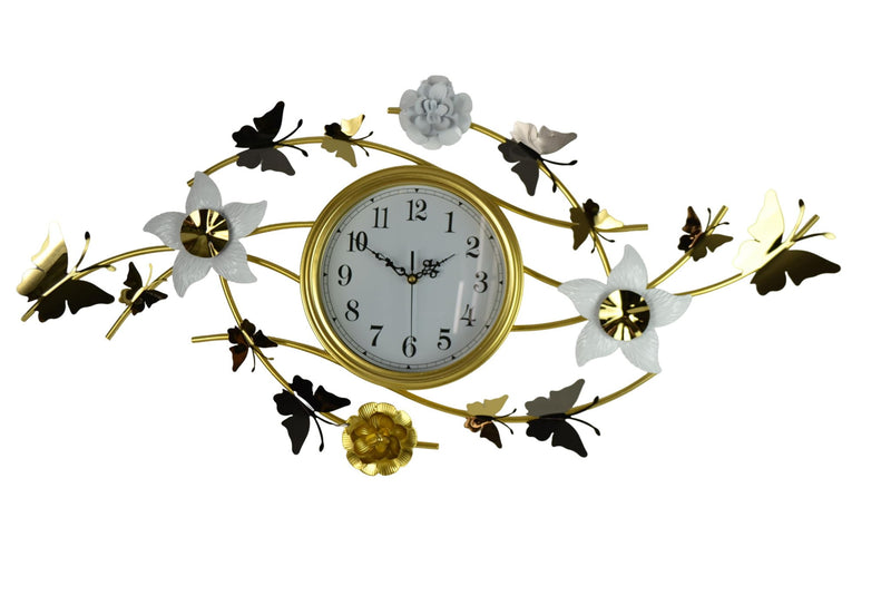 Silent Analog Butterfly Novelty Wall Clock - Gold / White