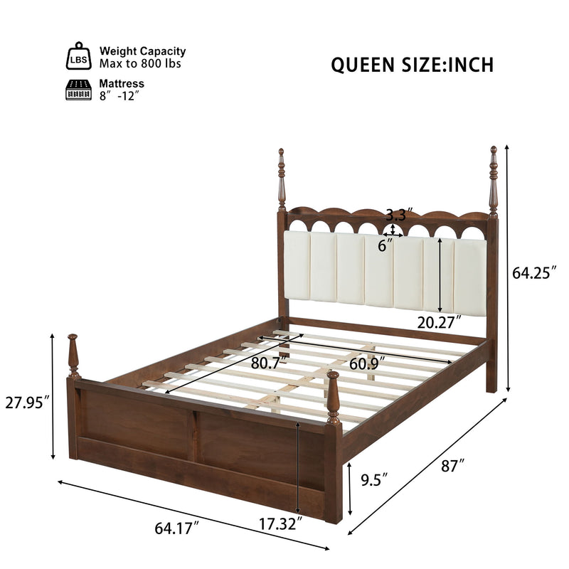 Platform Bed Frame With Tufted Upholstered Scallop Headboard