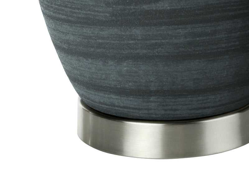 Ceramic Round Table Lamp With Ivory Drum Shade - Blue And Silver