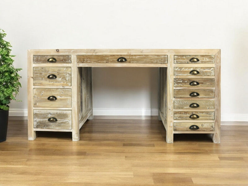 Solid Wood Writing Desk With Twelve Drawers - Brown