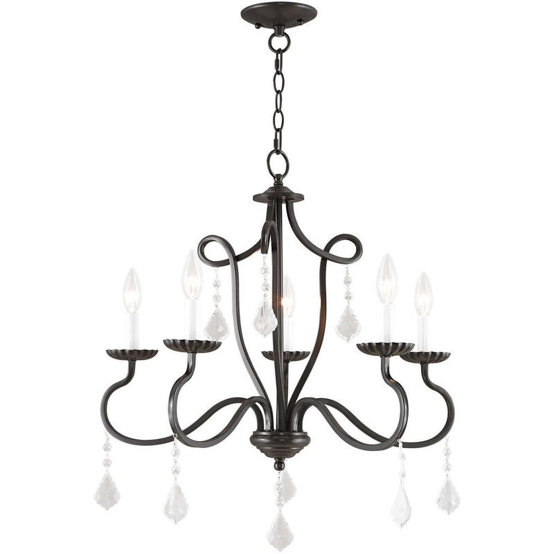 Five Light Dimmable Chandelier With Shades - Bronze
