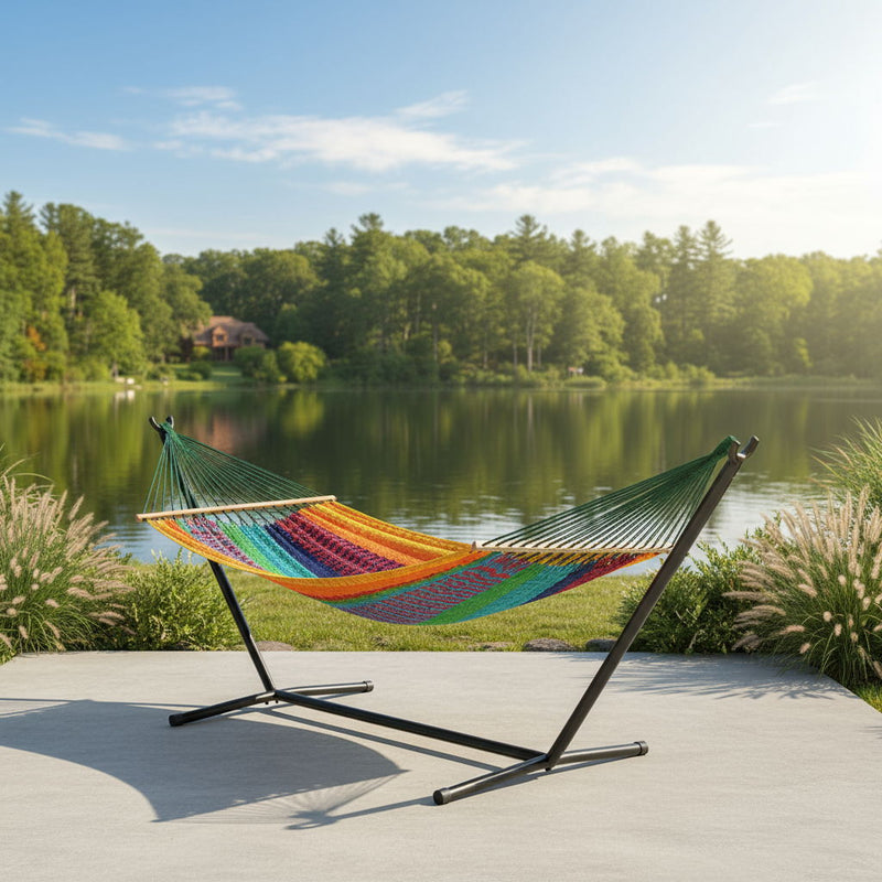 Striped Double Hammock - Green / Red / Yellow