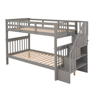 Stairway Twin-Over-Twin Bunk Bed with Storage and Guard Rail for Bedroom, Dorm, Gray color(OLD SKU :LP000109AAE)